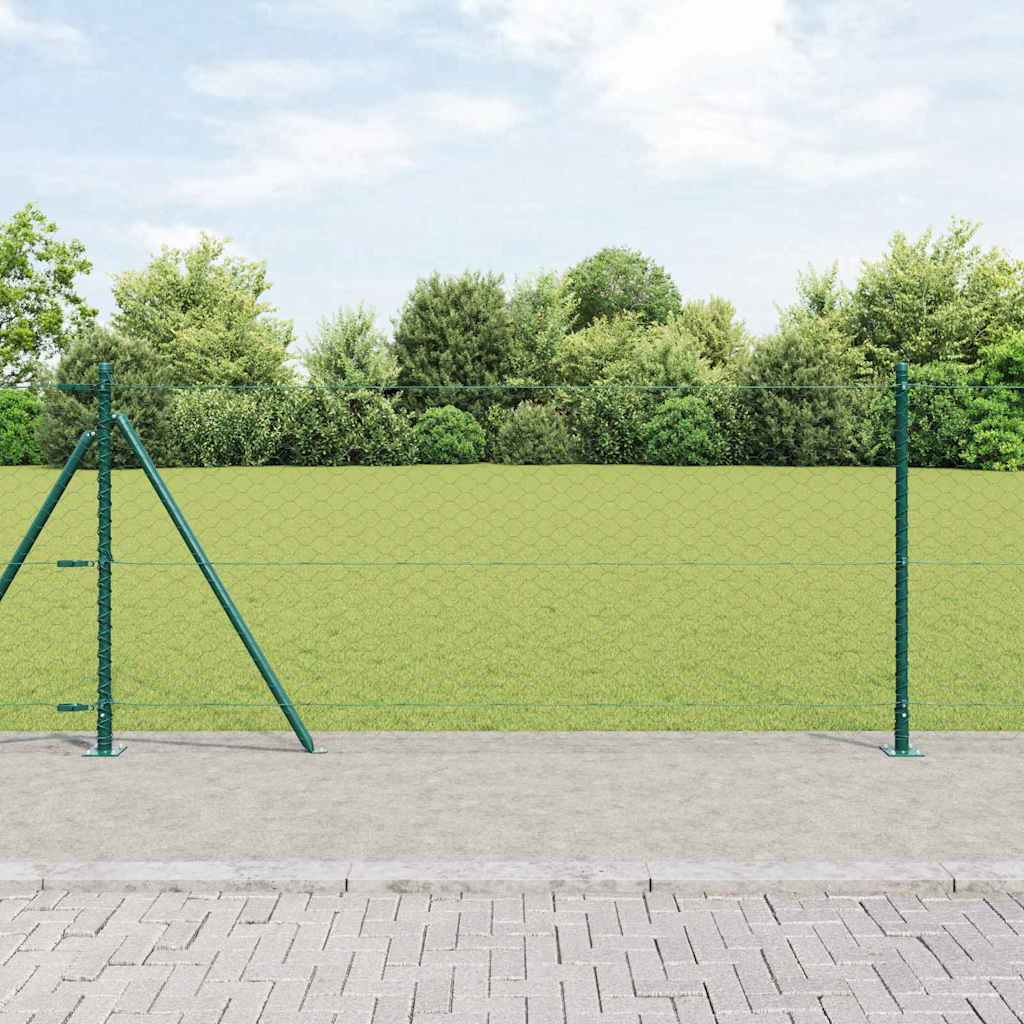 Fence with Posts Green 1 x 10 m PVC-coated steel