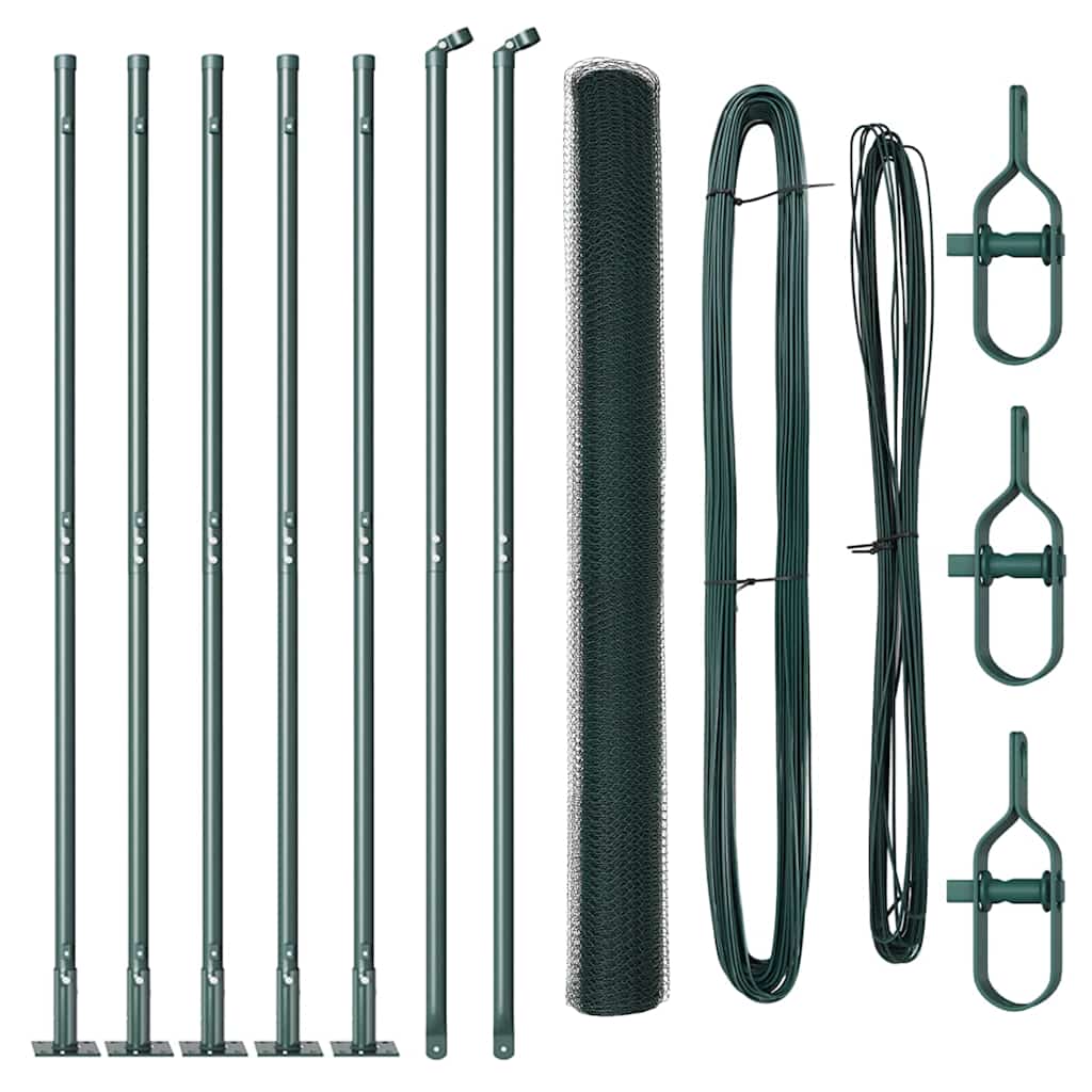 Fence with Posts Green 1.5 x 10 m PVC-coated steel