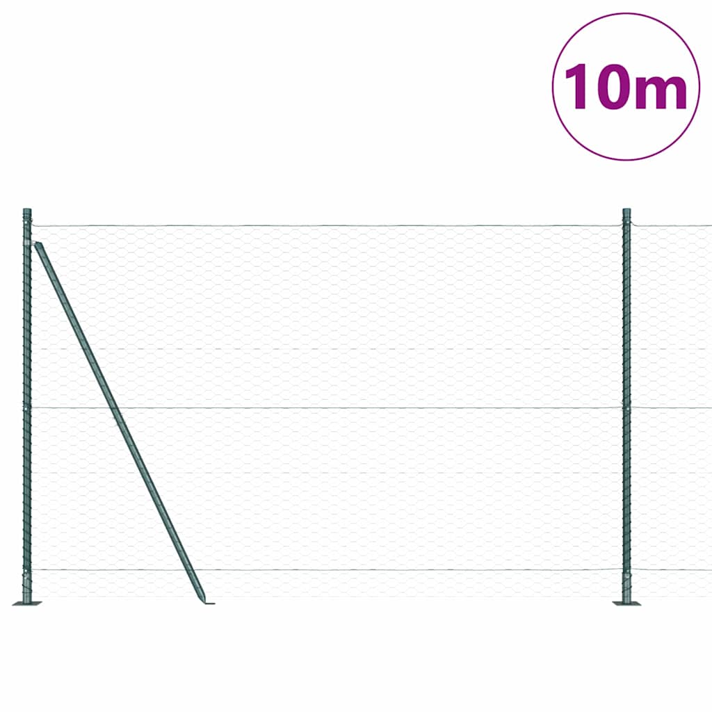 Fence with Posts Green 1.6 x 10 m PVC-coated steel