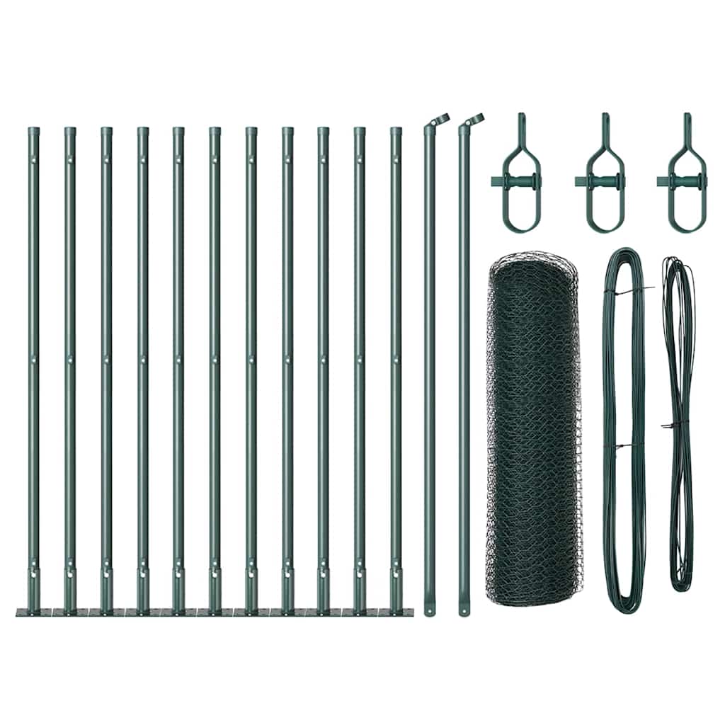 Fence with Posts Green 0.4 x 25 m PVC-coated steel