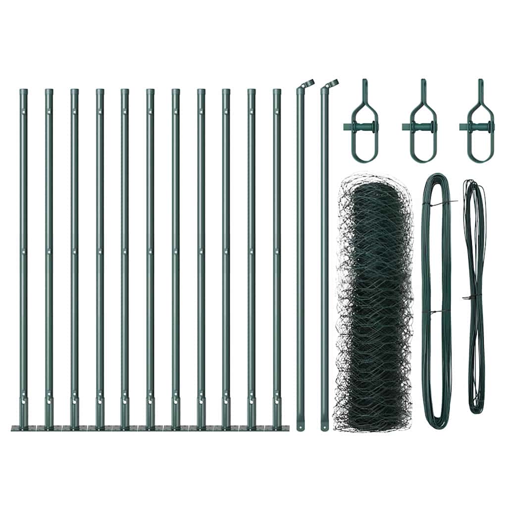Fence with Posts Green 0.4 x 25 m PVC-coated steel