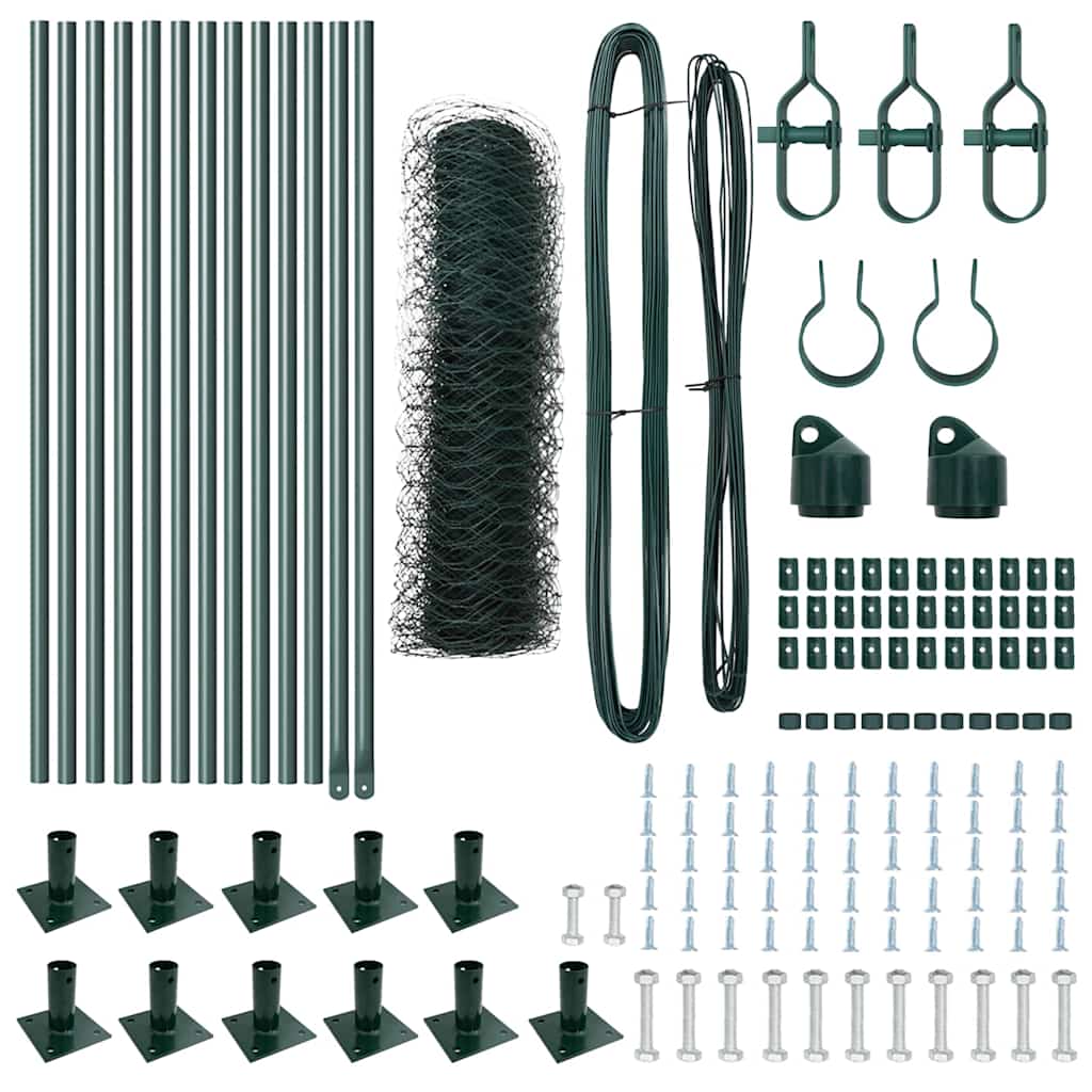 Fence with Posts Green 0.5 x 25 m PVC-coated steel