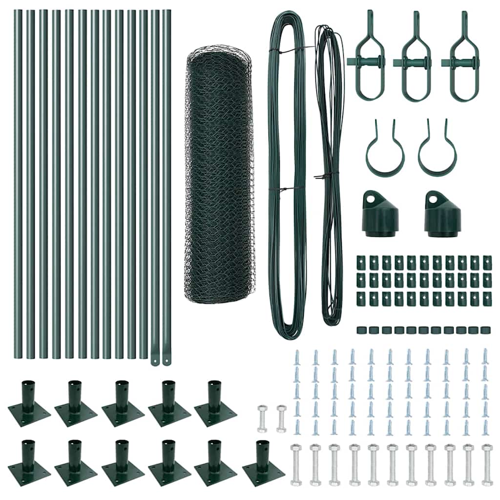 Fence with Posts Green 0.6 x 25 m PVC-coated steel