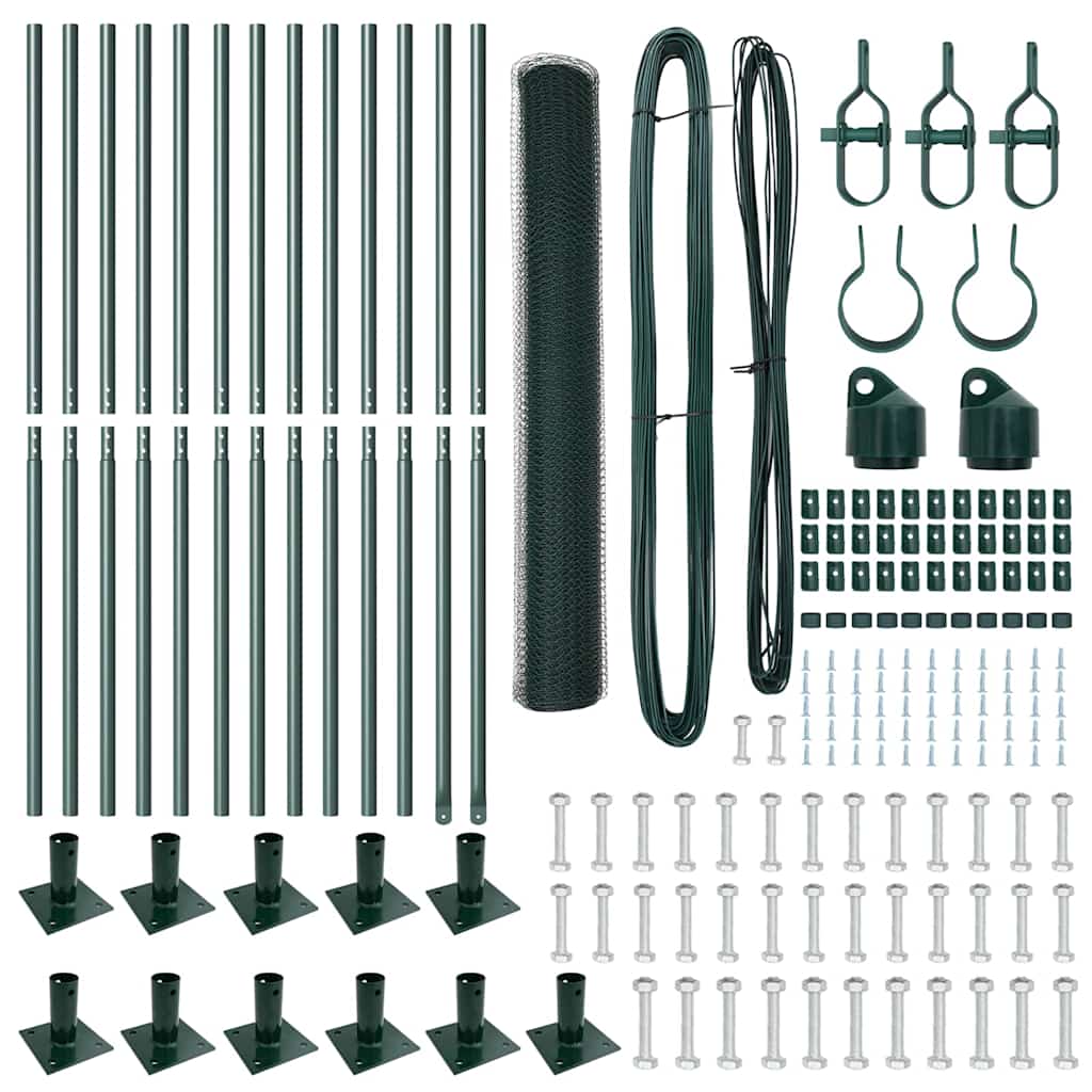 Fence with Posts Green 0.8 x 25 m PVC-coated steel
