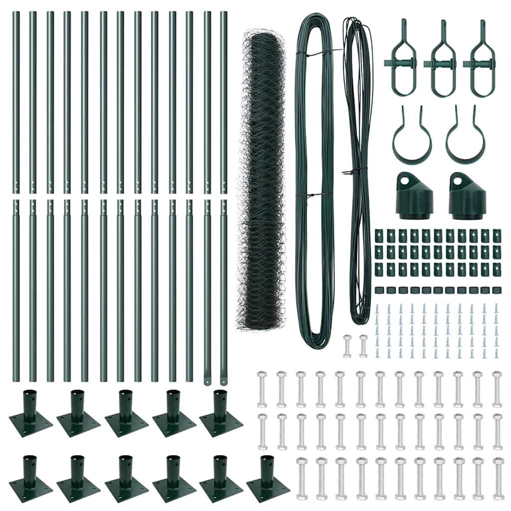 Fence with Posts Green 0.8 x 25 m PVC-coated steel
