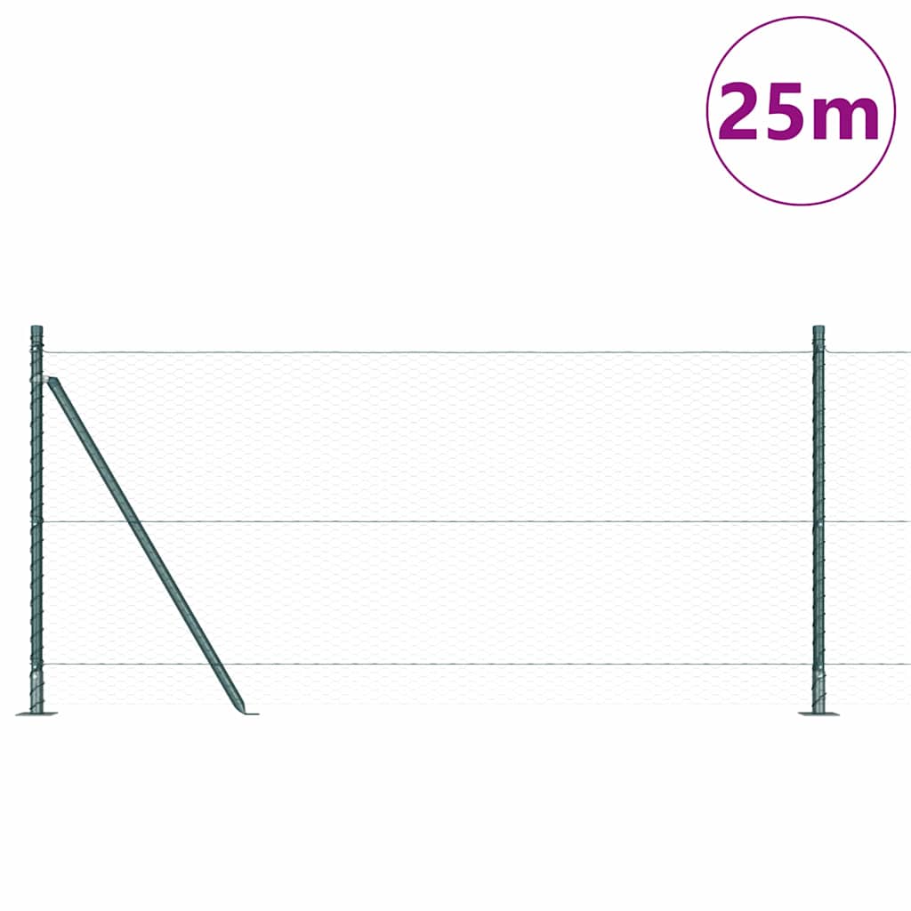 Fence with Posts Green 1 x 25 m PVC-coated steel