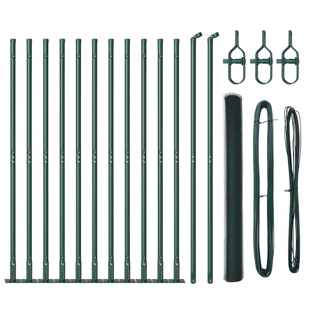 Fence with Posts Green 1.4 x 25 m PVC-coated steel