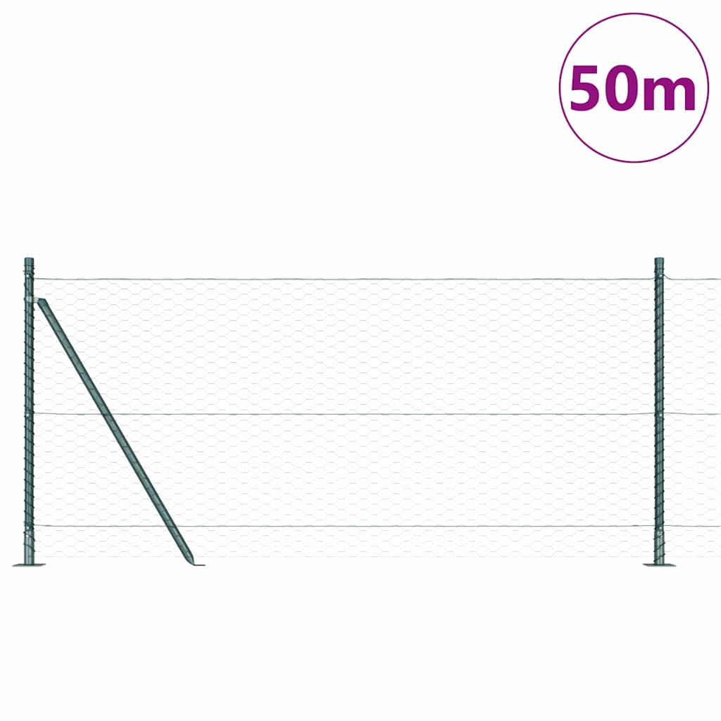 Fence with Posts Green 0.8 x 50 m PVC-coated steel