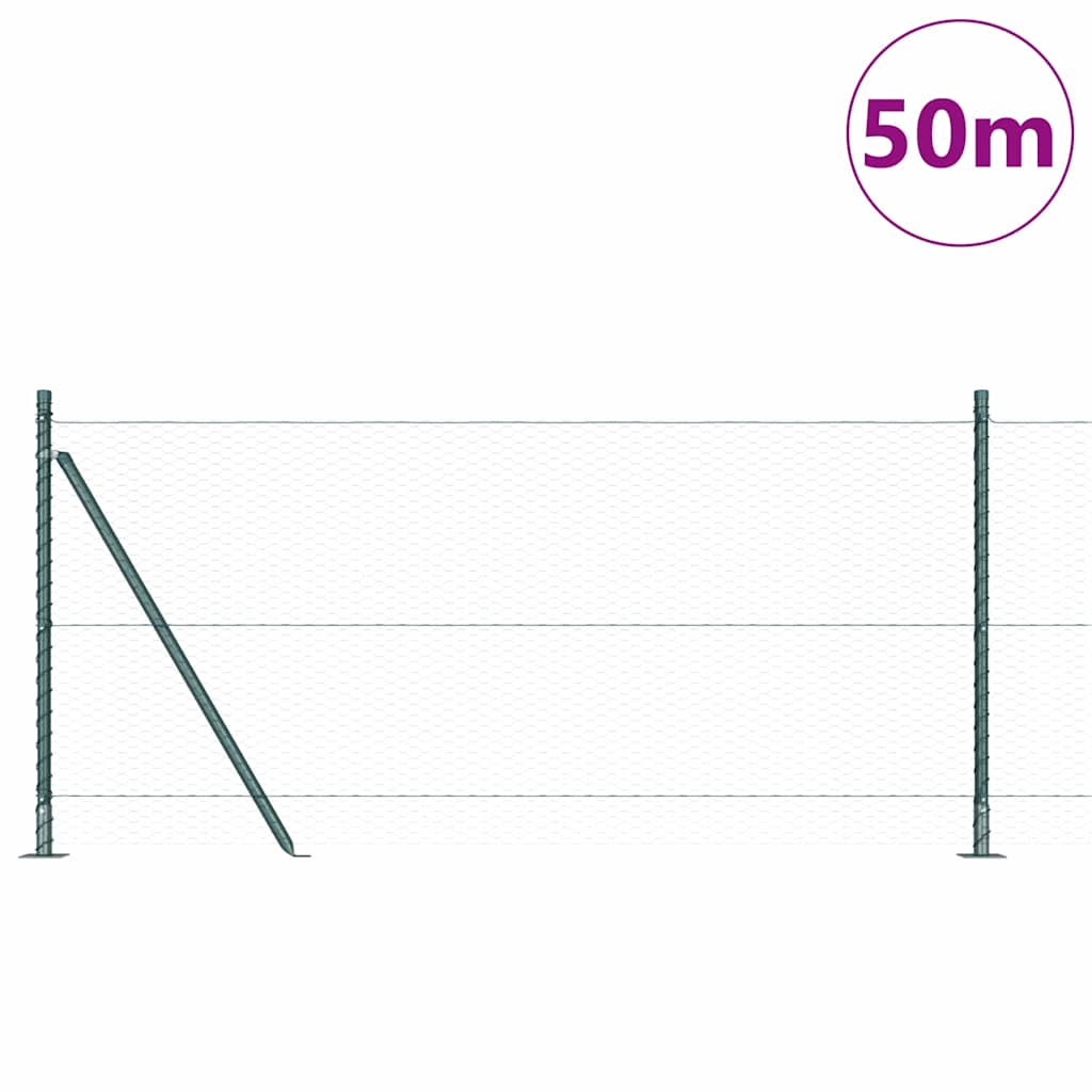 Fence with Posts Green 1 x 50 m PVC-coated steel