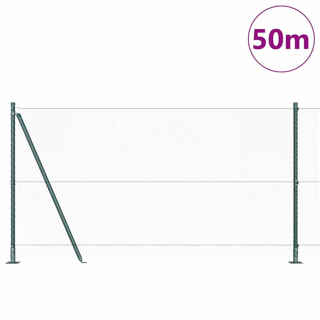 Fence with Posts Green 1.2 x 50 m PVC-coated steel