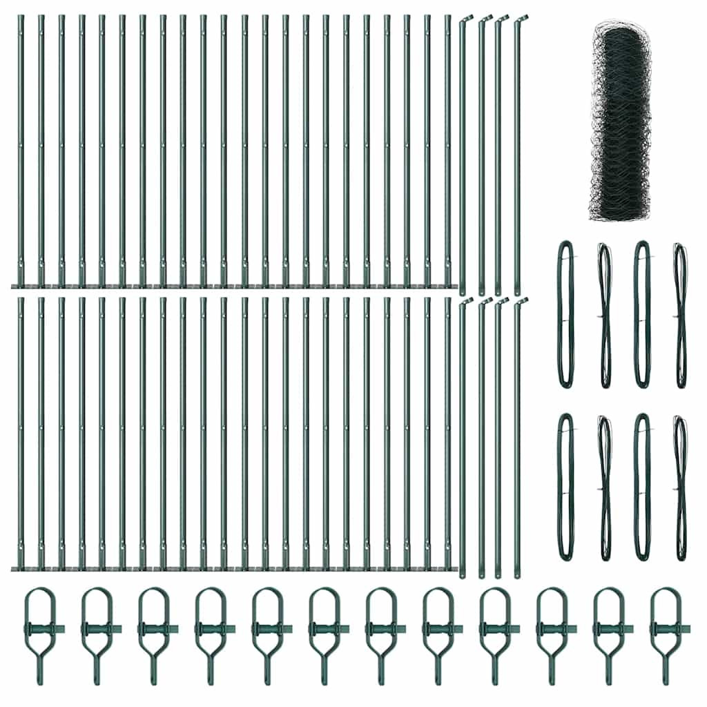 Fence with Posts Green 0.4 x 100 m PVC-coated steel