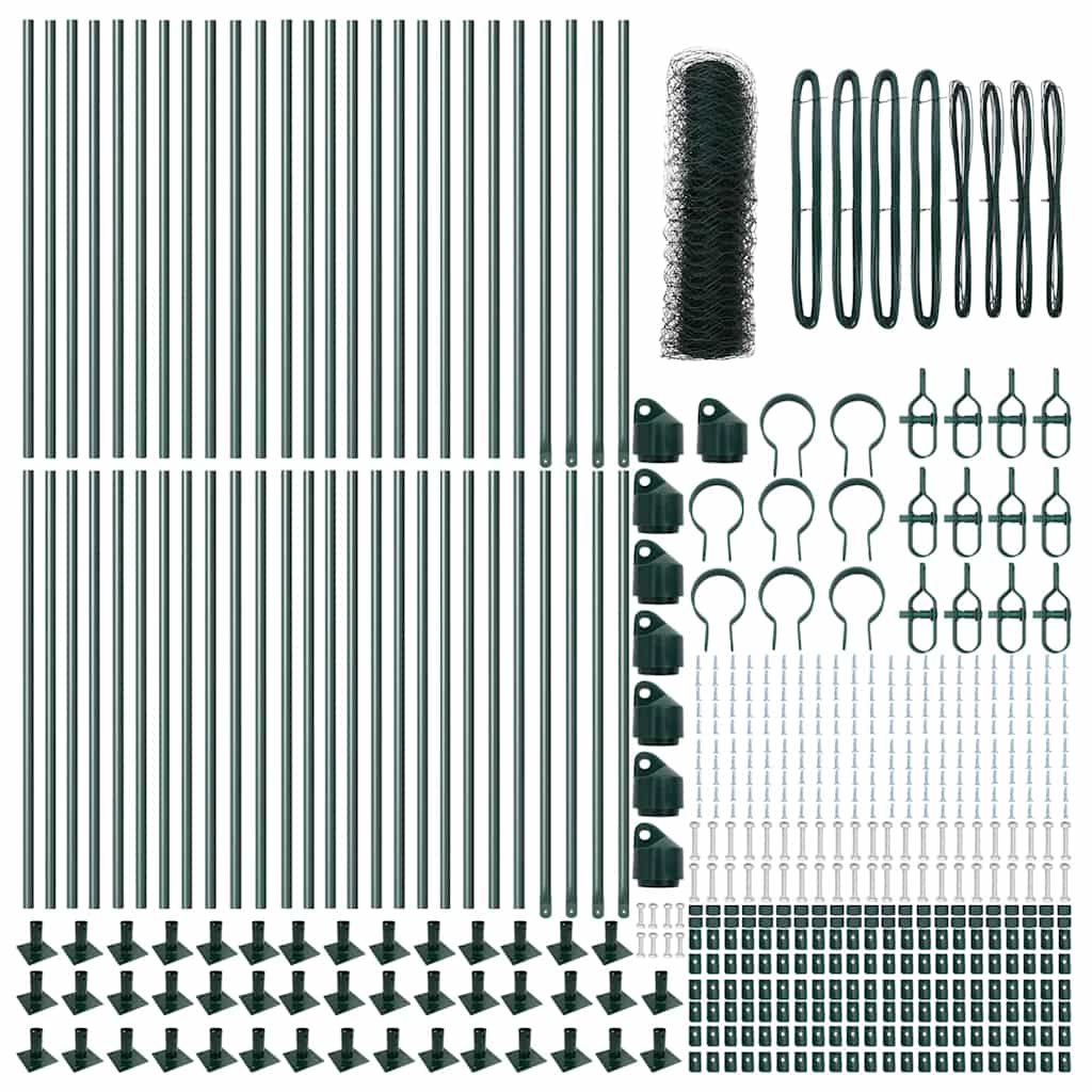 Fence with Posts Green 0.5 x 100 m PVC-coated steel