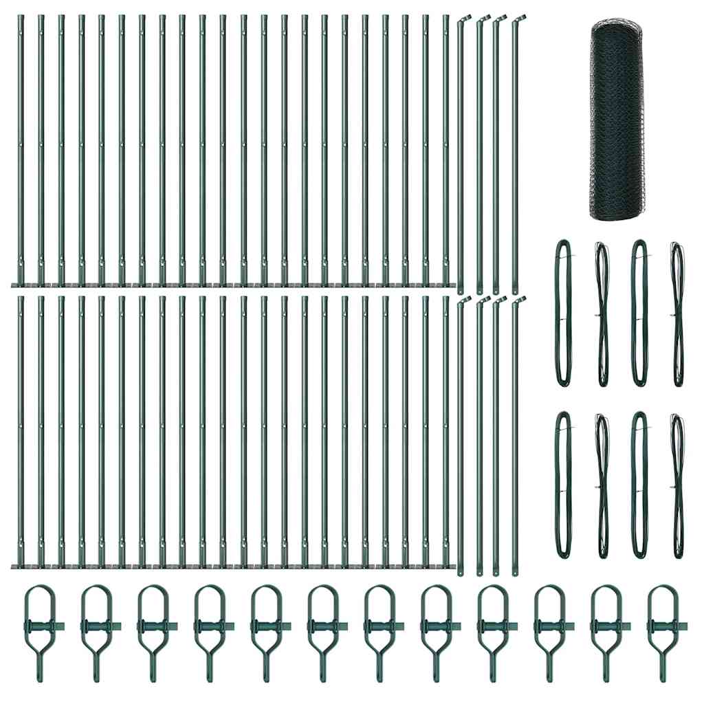 Fence with Posts Green 0.6 x 100 m PVC-coated steel