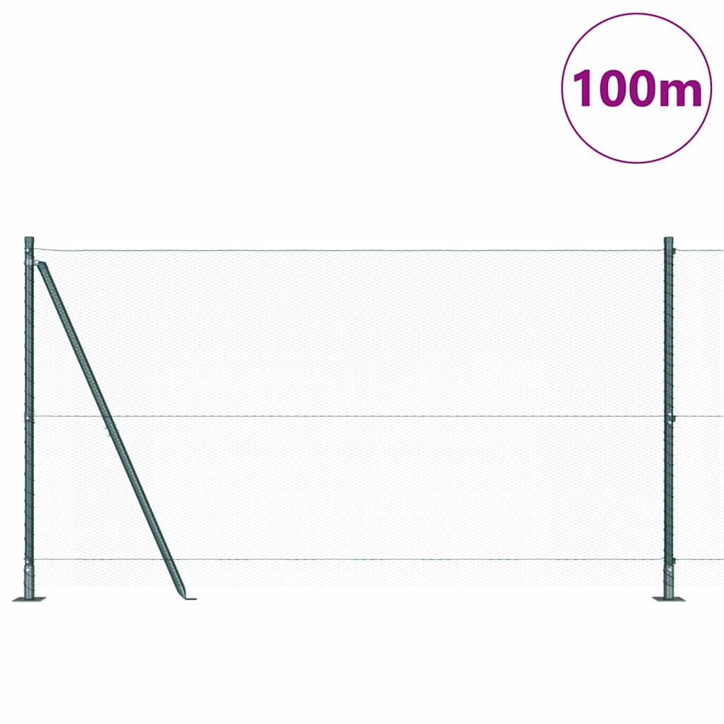 Fence with Posts Green 1.2 x 100 m PVC-coated steel