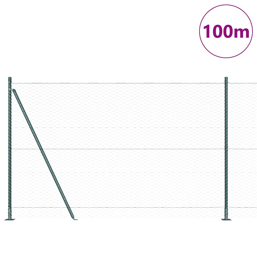 Fence with Posts Green 1.5 x 100 m PVC-coated steel