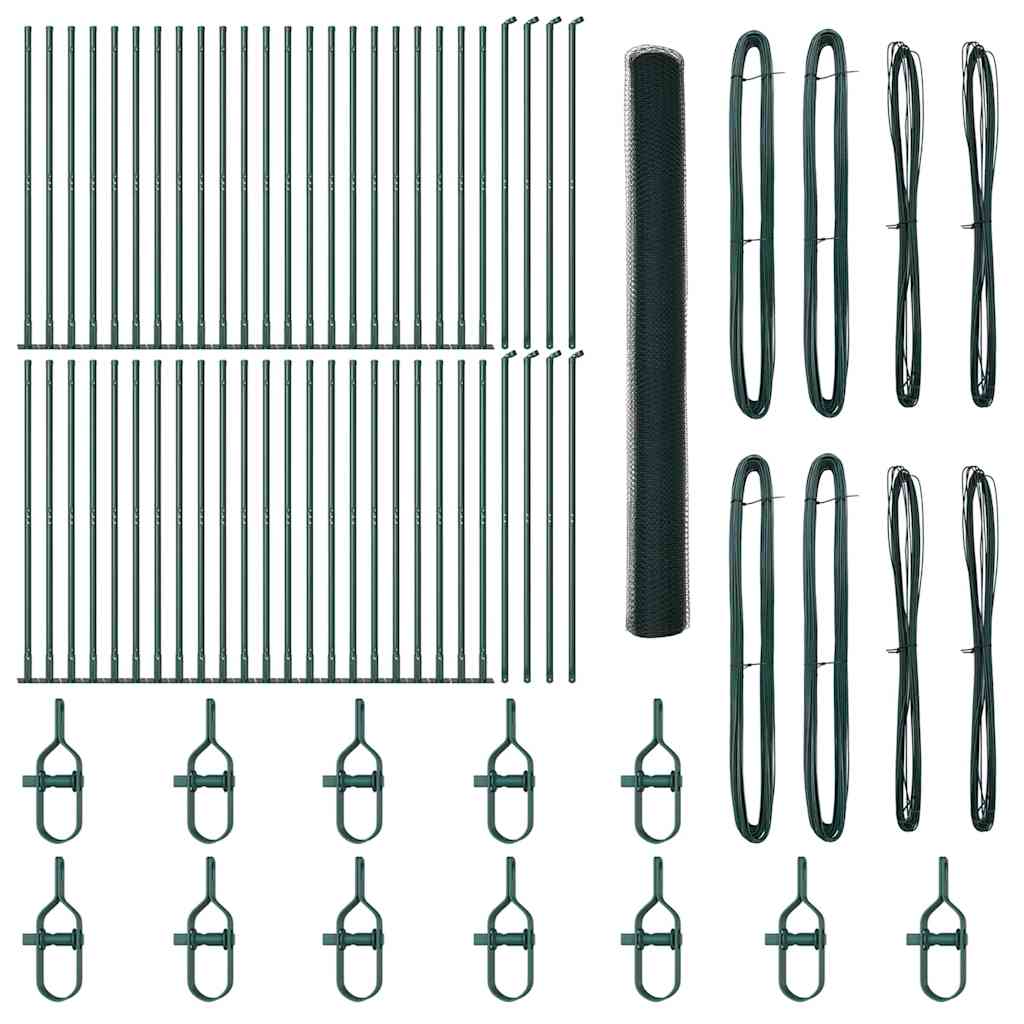 Fence with Posts Green 1.6 x 100 m PVC-coated steel