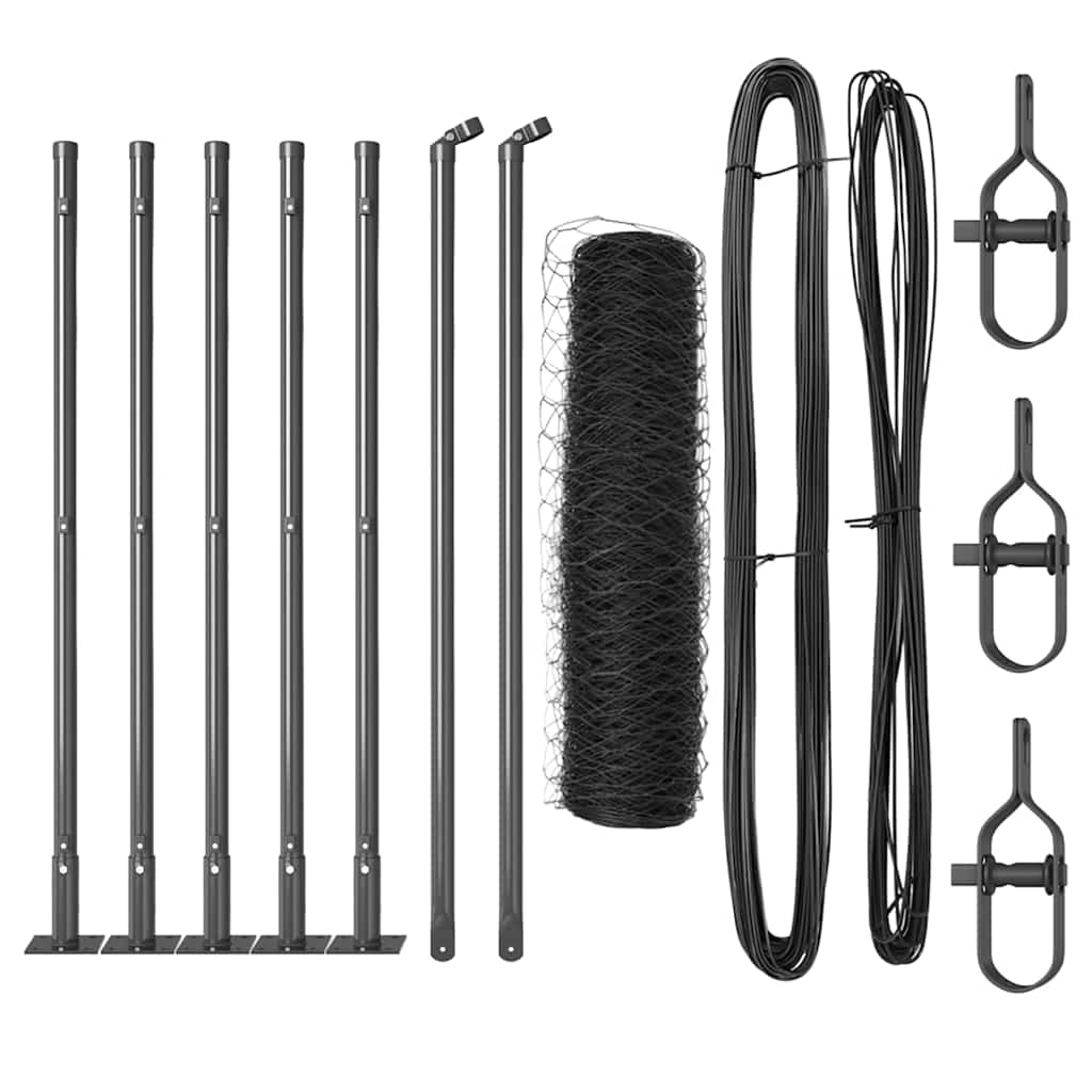 Fence with Posts Grey 0.4 x 10 m PVC-coated steel