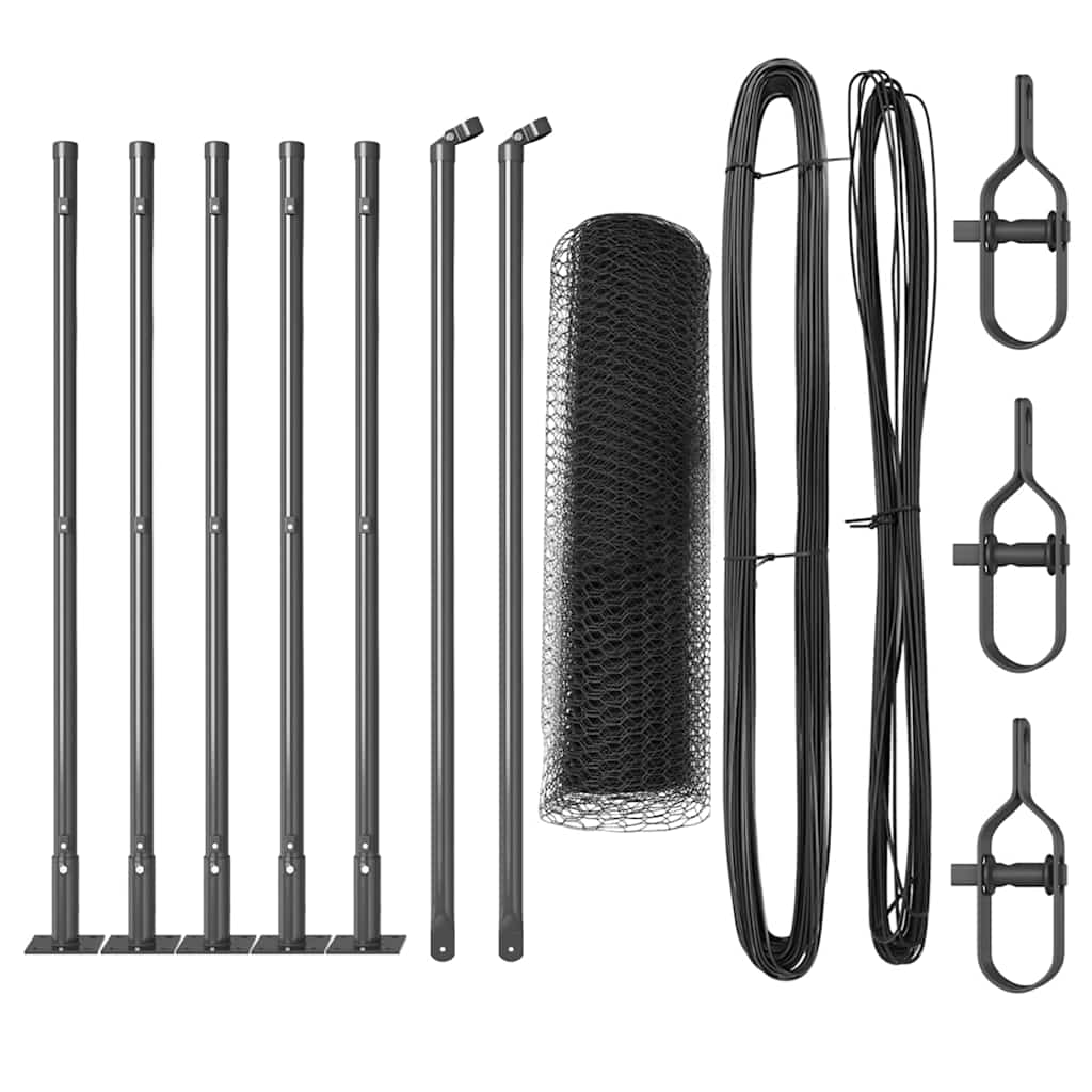 Fence with Posts Grey 0.5 x 10 m PVC-coated steel