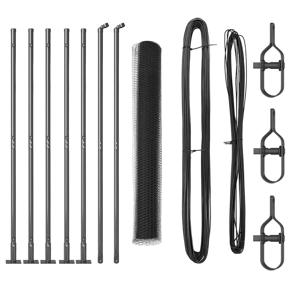 Fence with Posts Grey 1 x 10 m PVC-coated steel
