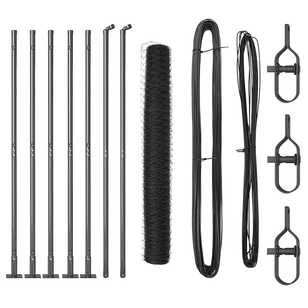 Fence with Posts Grey 1 x 10 m PVC-coated steel