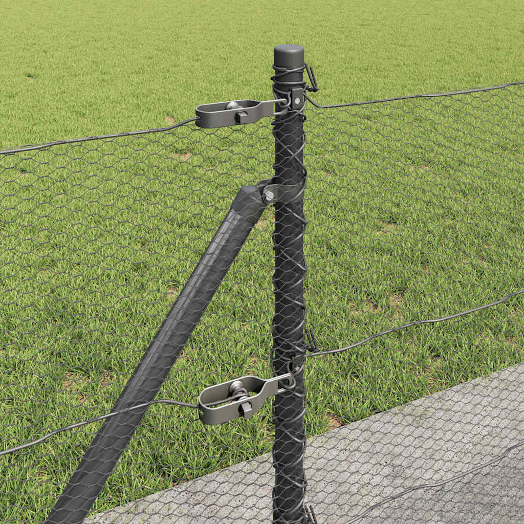 Fence with Posts Grey 0.5 x 25 m PVC-coated steel