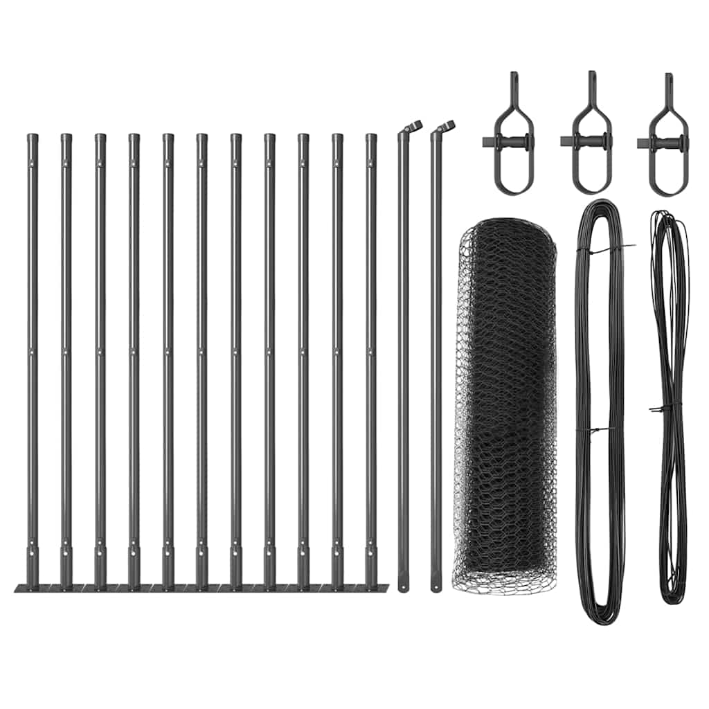Fence with Posts Grey 0.5 x 25 m PVC-coated steel