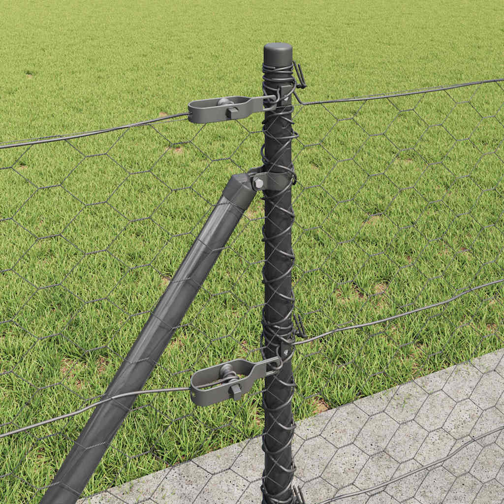 Fence with Posts Grey 0.5 x 25 m PVC-coated steel