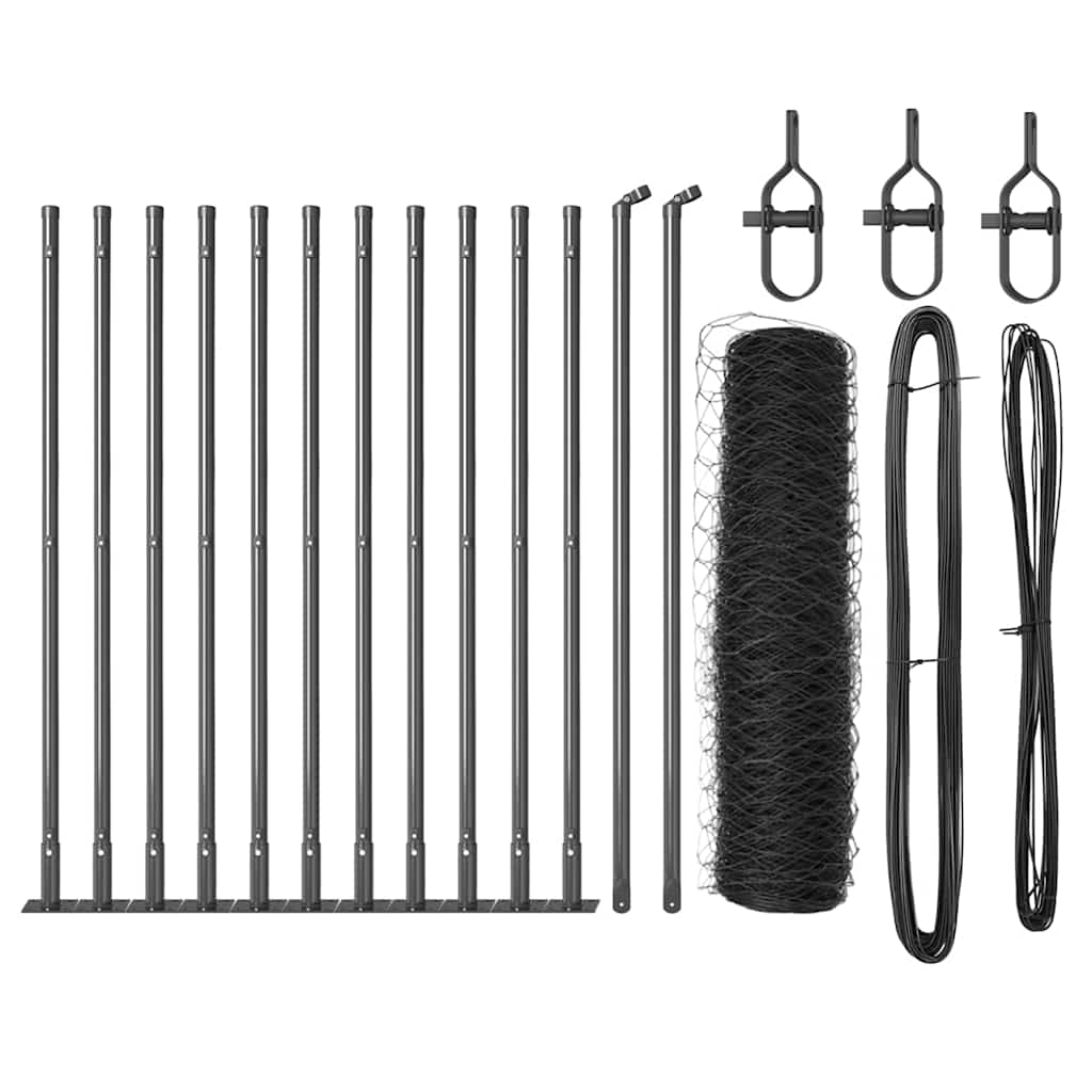 Fence with Posts Grey 0.5 x 25 m PVC-coated steel