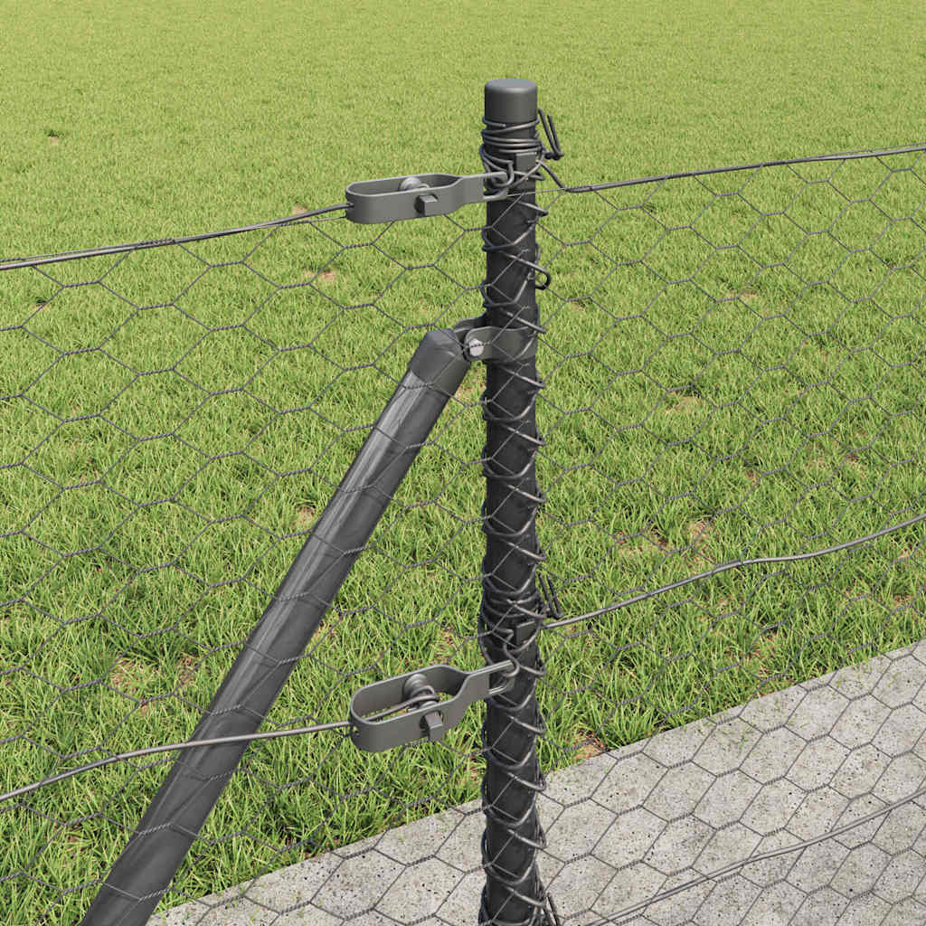Fence with Posts Grey 0.6 x 25 m PVC-coated steel