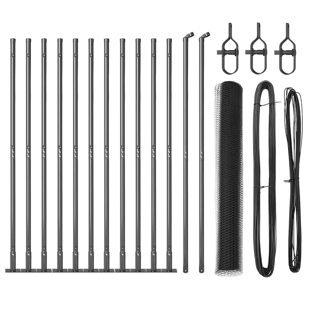 Fence with Posts Grey 0.8 x 25 m PVC-coated steel