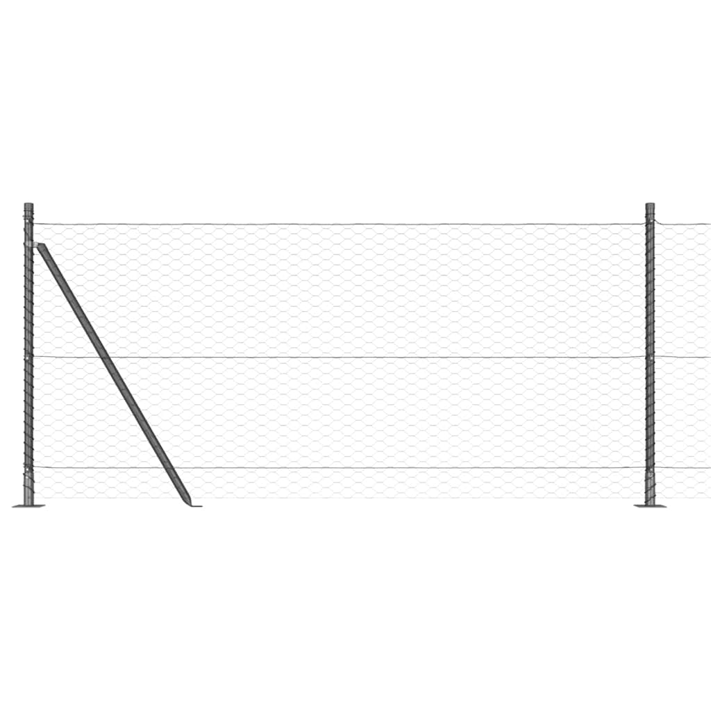 Fence with Posts Grey 0.8 x 25 m PVC-coated steel