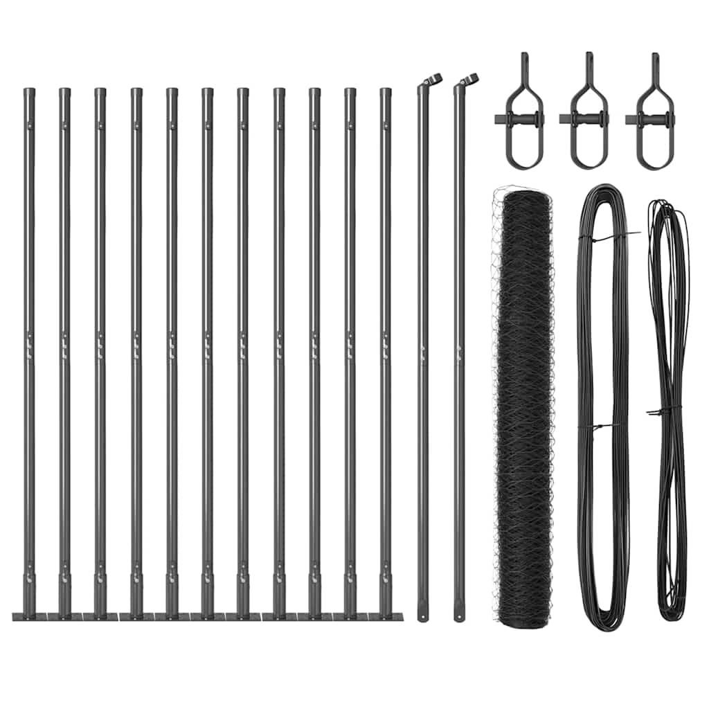 Fence with Posts Grey 0.8 x 25 m PVC-coated steel