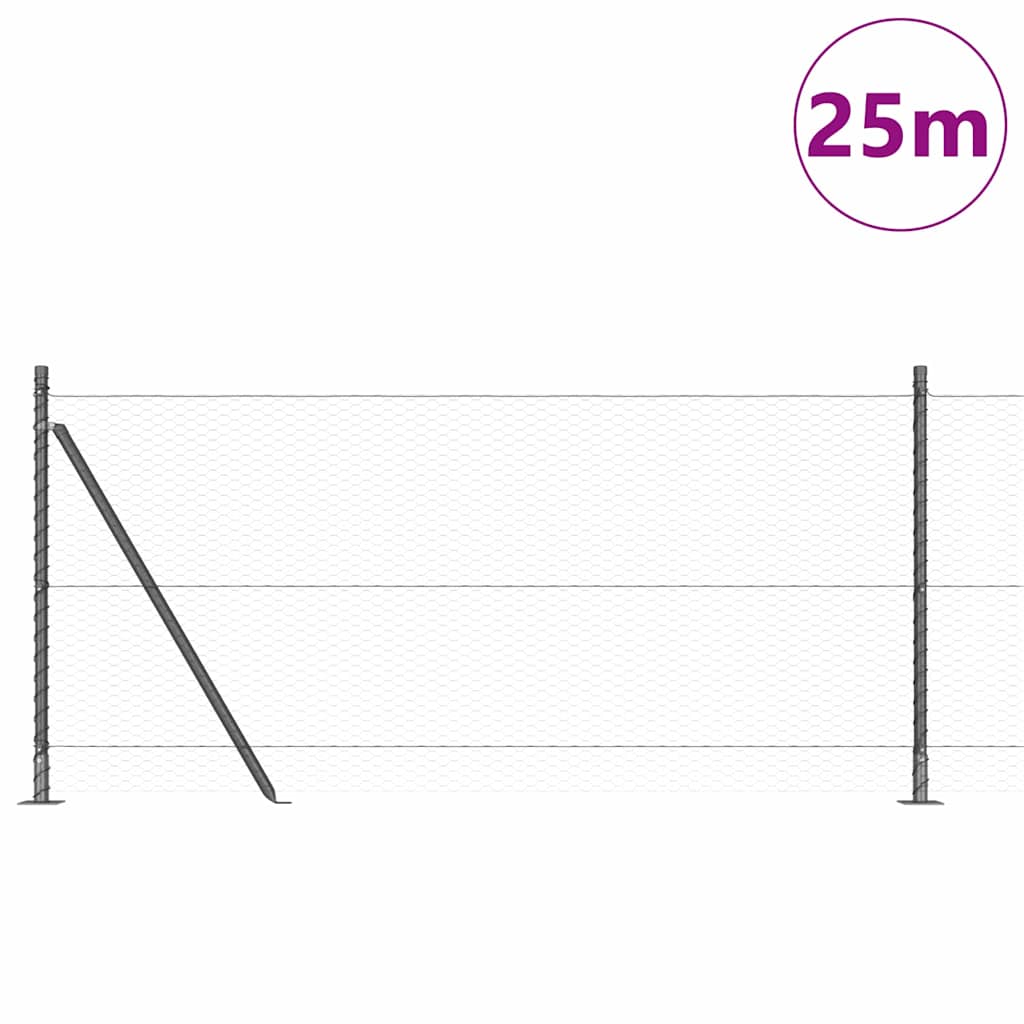 Fence with Posts Grey 1 x 25 m PVC-coated steel