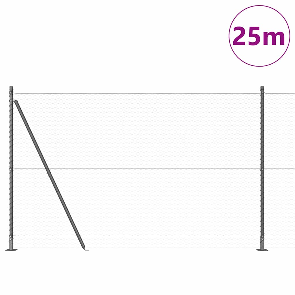 Fence with Posts Grey 1.6 x 25 m PVC-coated steel