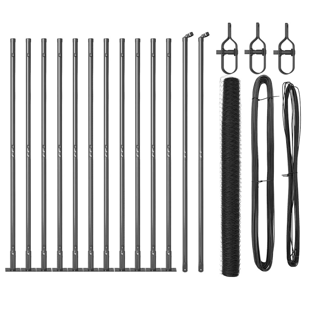 Fence with Posts Grey 1.6 x 25 m PVC-coated steel
