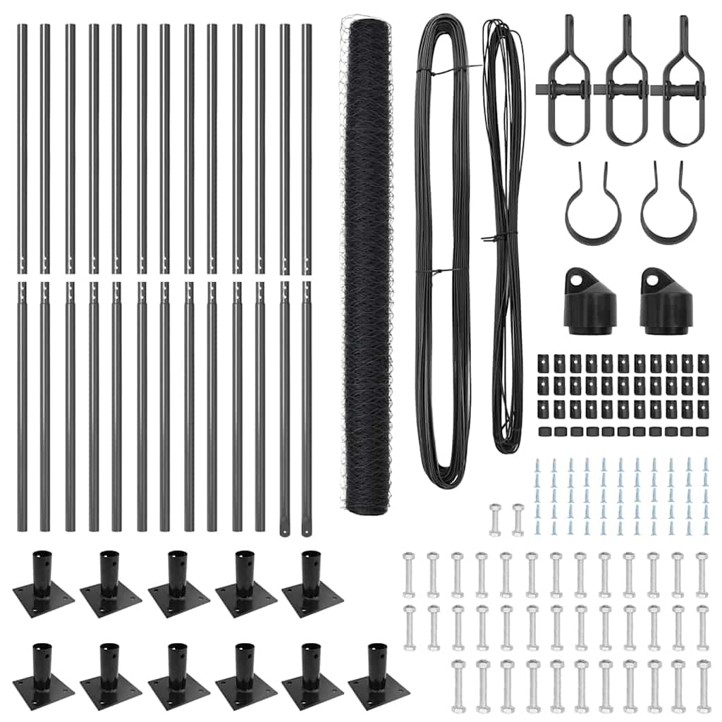 Fence with Posts Grey 1.6 x 25 m PVC-coated steel