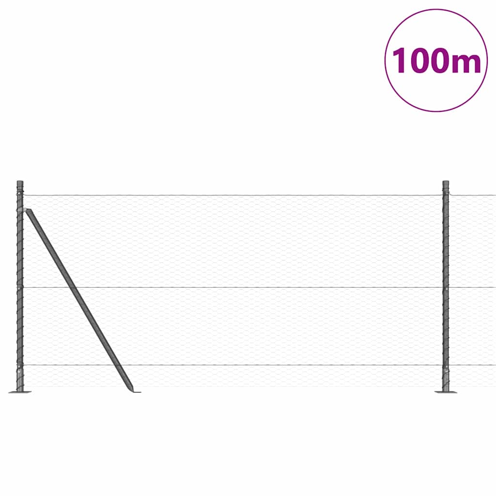Fence with Posts Grey 1 x 100 m PVC-coated steel