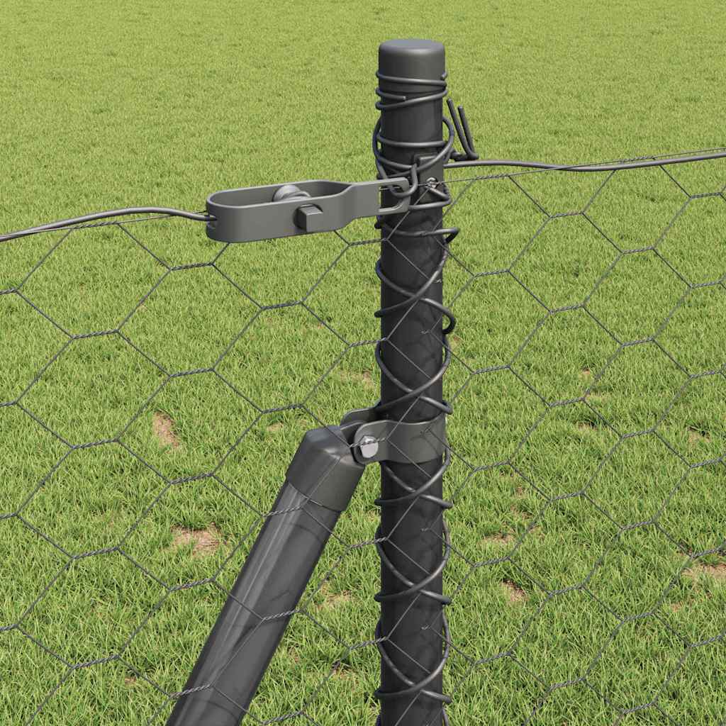 Fence with Posts Grey 1 x 100 m PVC-coated steel