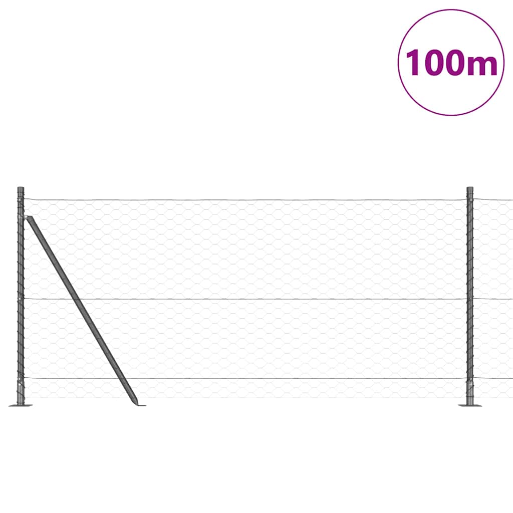 Fence with Posts Grey 1 x 100 m PVC-coated steel