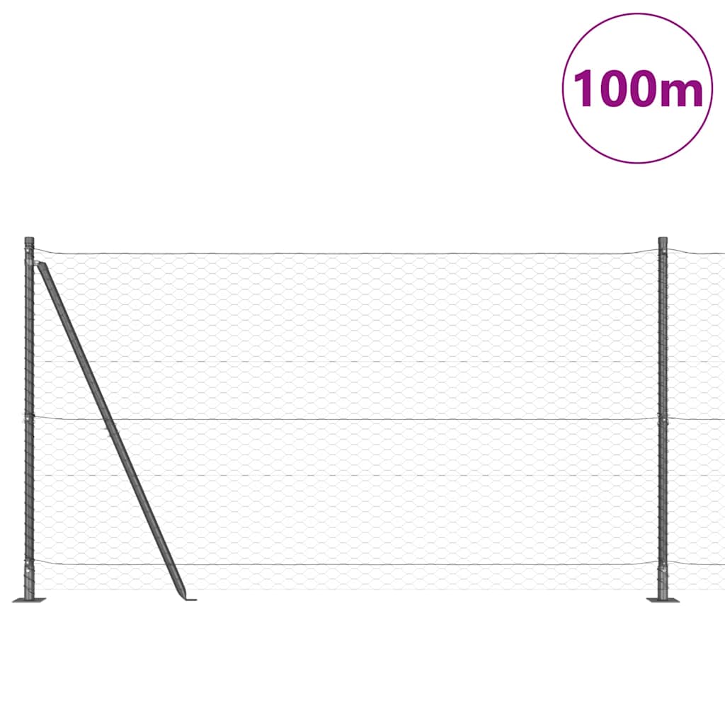 Fence with Posts Grey 1.2 x 100 m PVC-coated steel