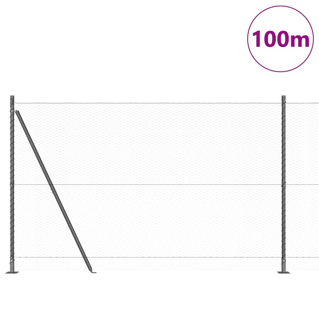 Fence with Posts Grey 1.6 x 100 m PVC-coated steel