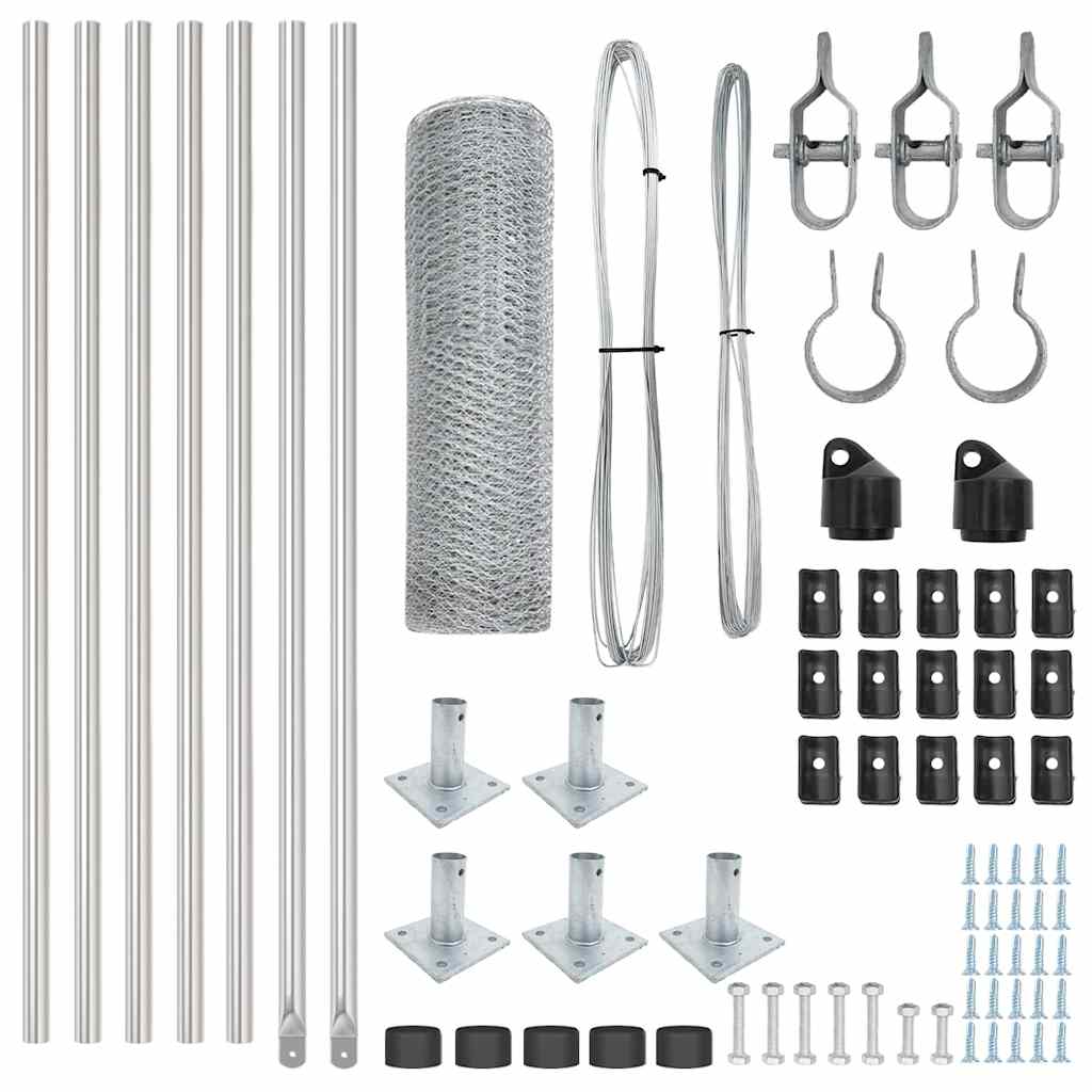 Fence with Posts Silver 0.4 x 10 m PVC-coated steel