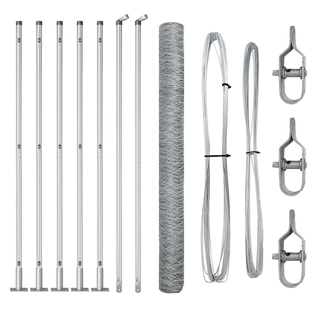 Fence with Posts Silver 1.4 x 10 m PVC-coated steel