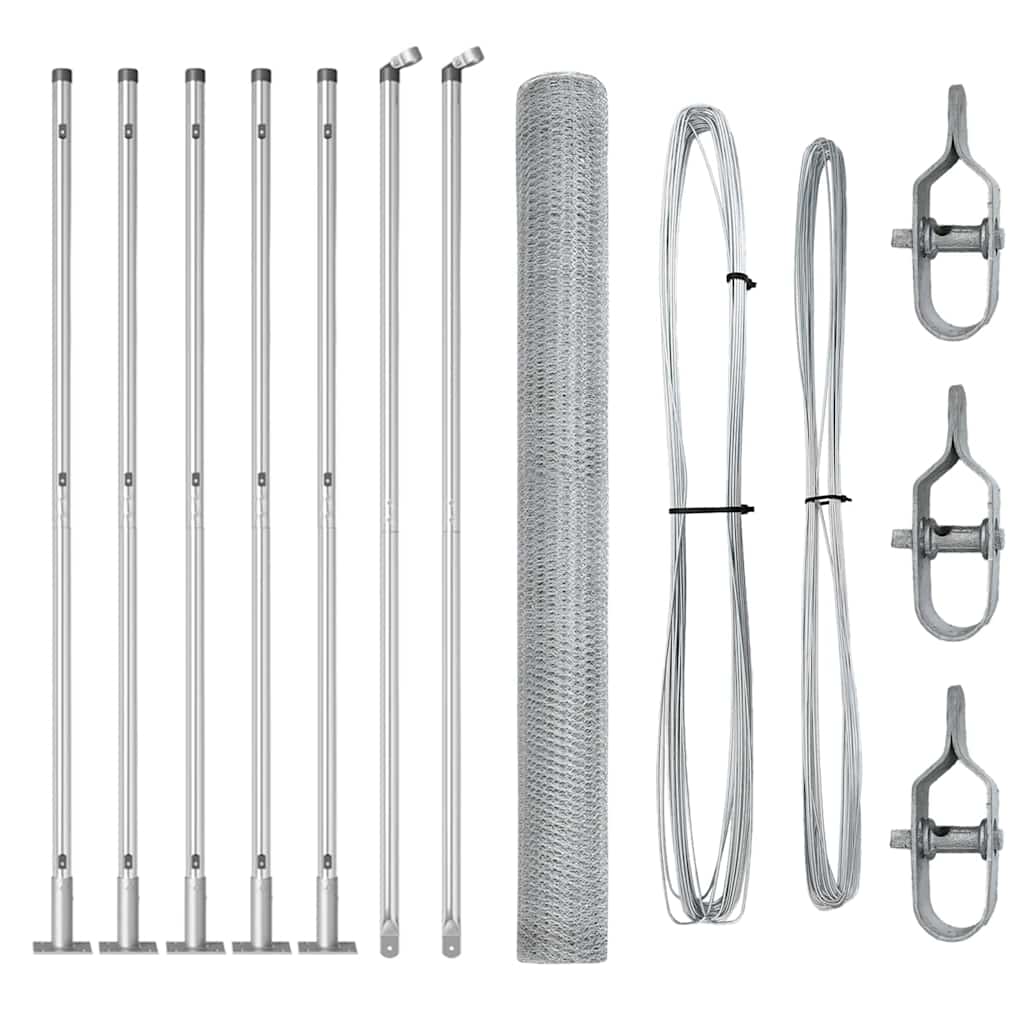 Fence with Posts Silver 1.5 x 10 m PVC-coated steel
