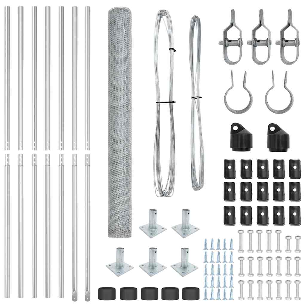Fence with Posts Silver 1.6 x 10 m PVC-coated steel