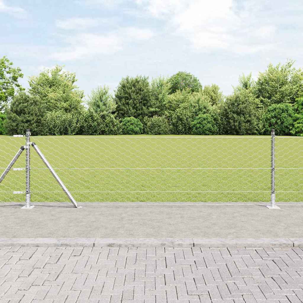 Fence with Posts Silver 0.4 x 25 m PVC-coated steel