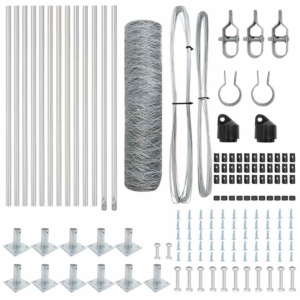 Fence with Posts Silver 0.4 x 25 m PVC-coated steel