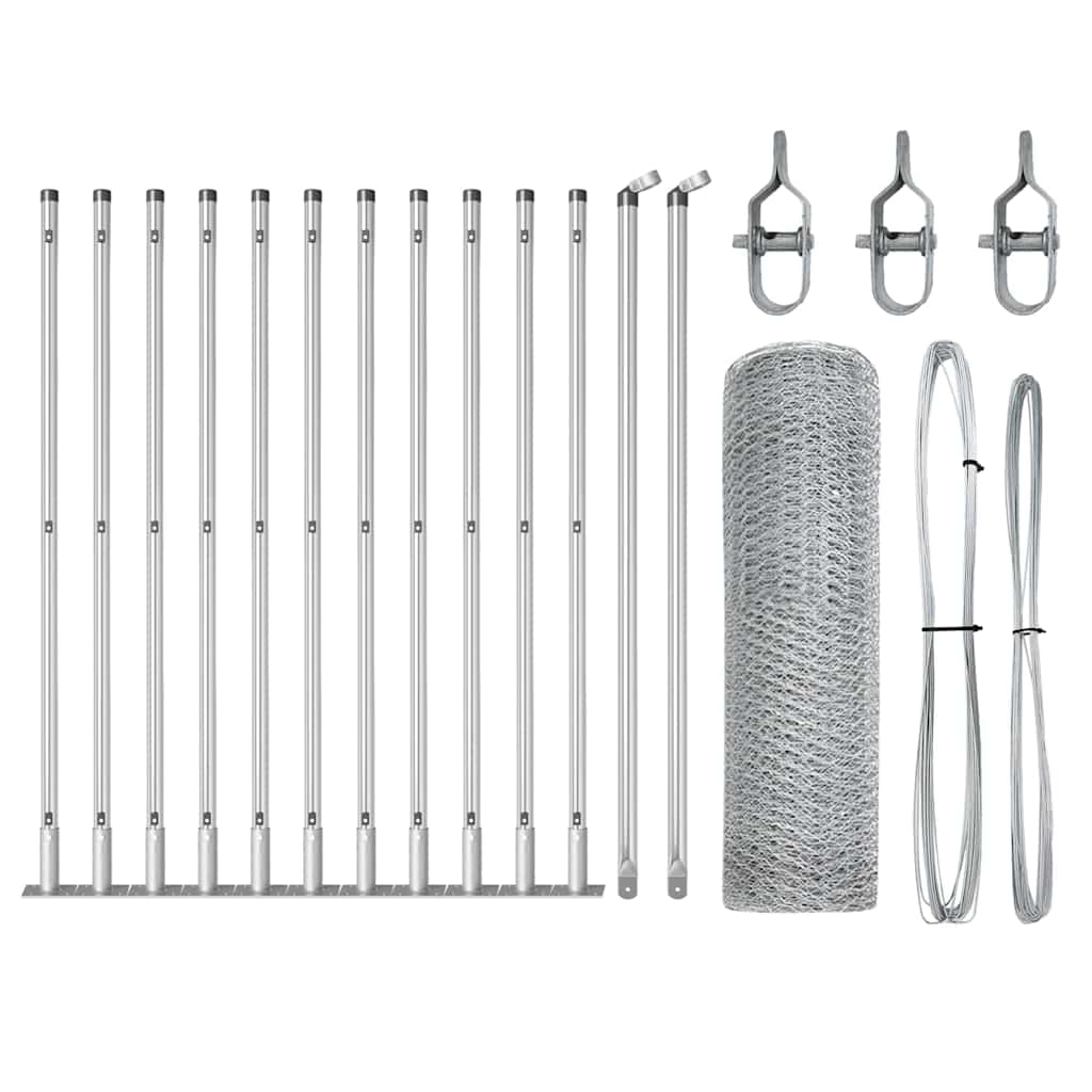 Fence with Posts Silver 0.6 x 25 m PVC-coated steel