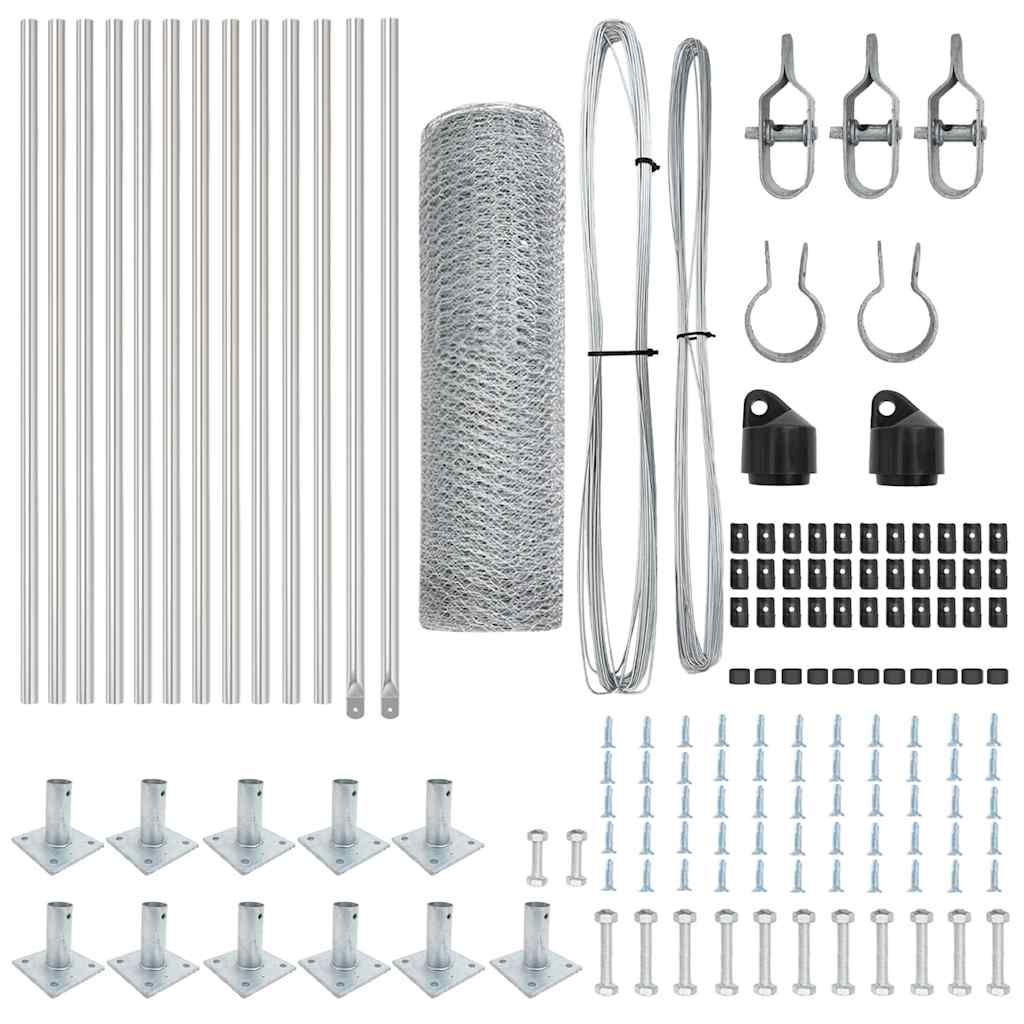 Fence with Posts Silver 0.6 x 25 m PVC-coated steel