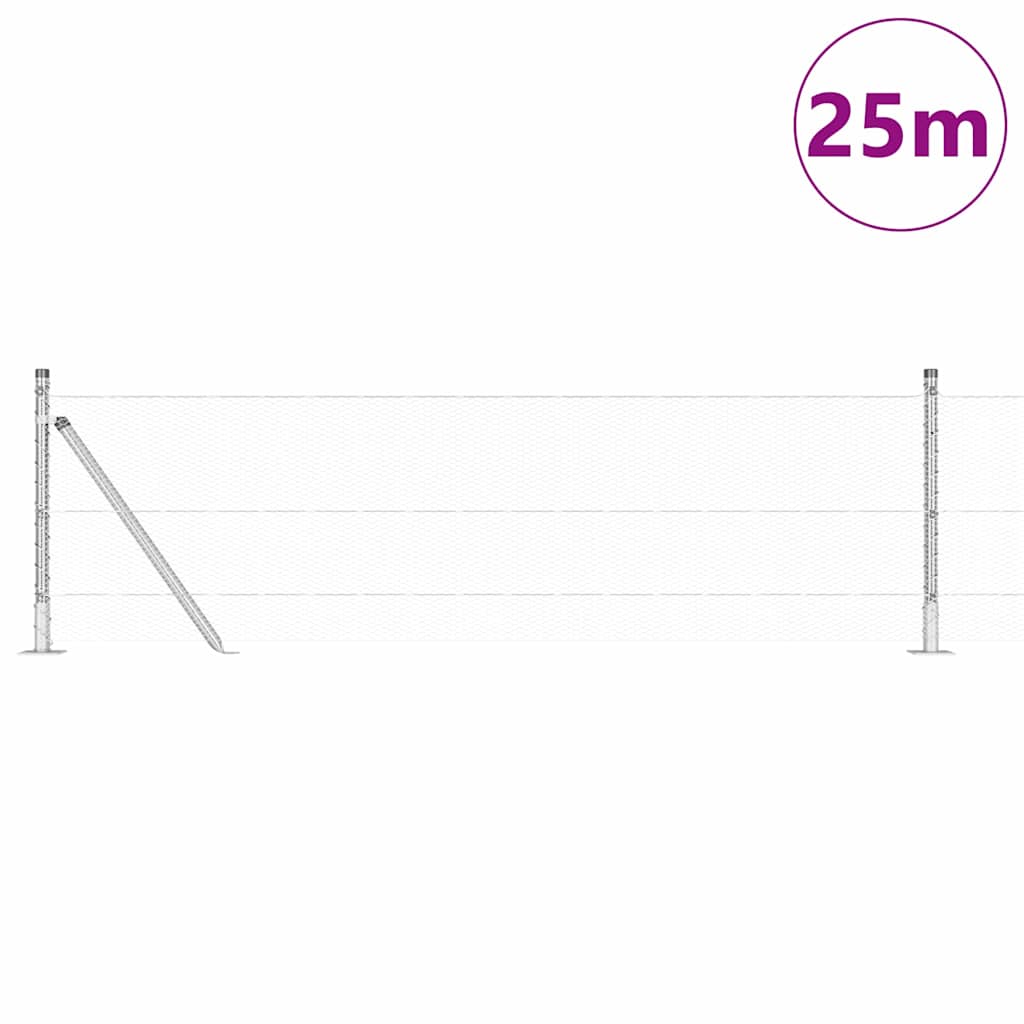 Fence with Posts Silver 0.6 x 25 m PVC-coated steel